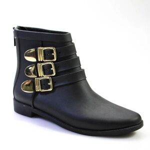 Loeffler Randall Black and Gold Ankle Booties with Buckles Anthropologie
